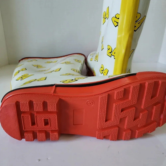 Nascar Racing #24  Yellow/Red/White Rain Boots,Size 6. - Picture 3 of 6